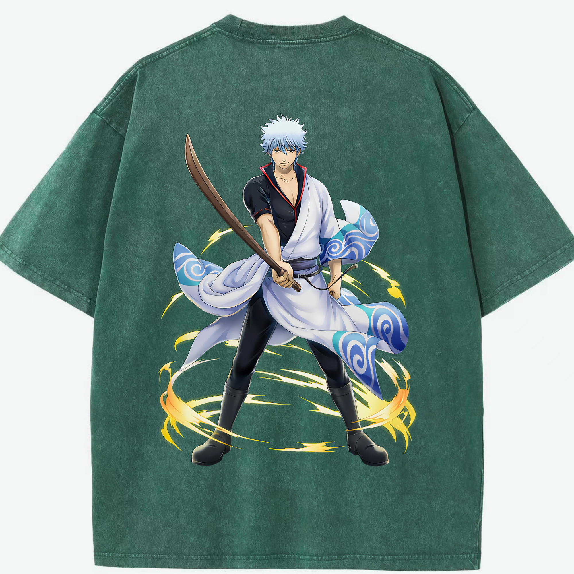 （画像用） ぎんたま 坂田銀時（さかたぎんとき） 神楽 志村新八（しむら しんぱち） GINTAMA Sakata Gintoki Kagura Shimura Shinpachi 綿100% ヴィンテージ風 半袖Tシャツ（背面プリント）